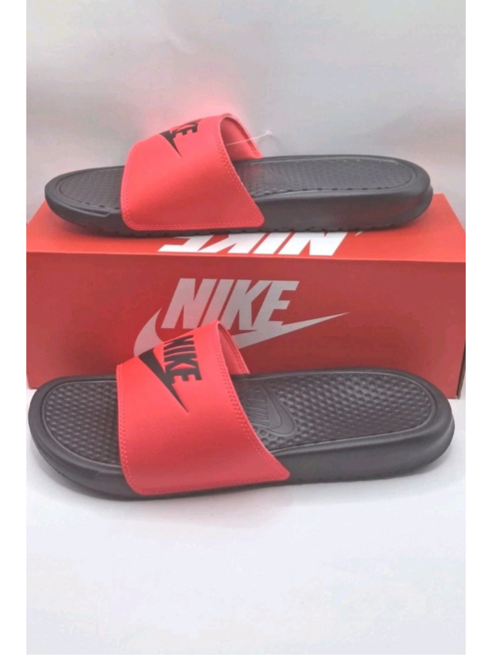 MENS NIKE BENASSI "JUST DO IT." SANDAL 605 343880-605 RED ORBIT/BLACK-SIZE 10 - Picture 2 of 7